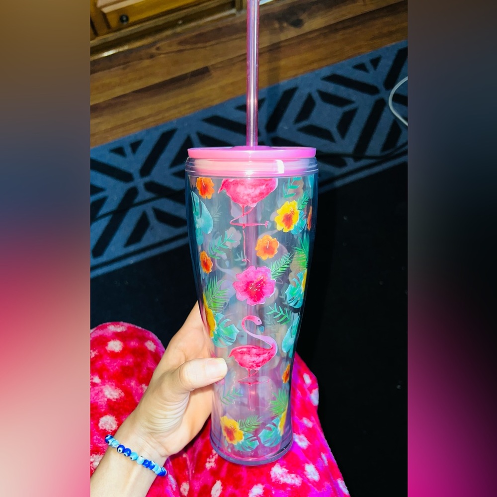 Flamingo and flower print tumbler